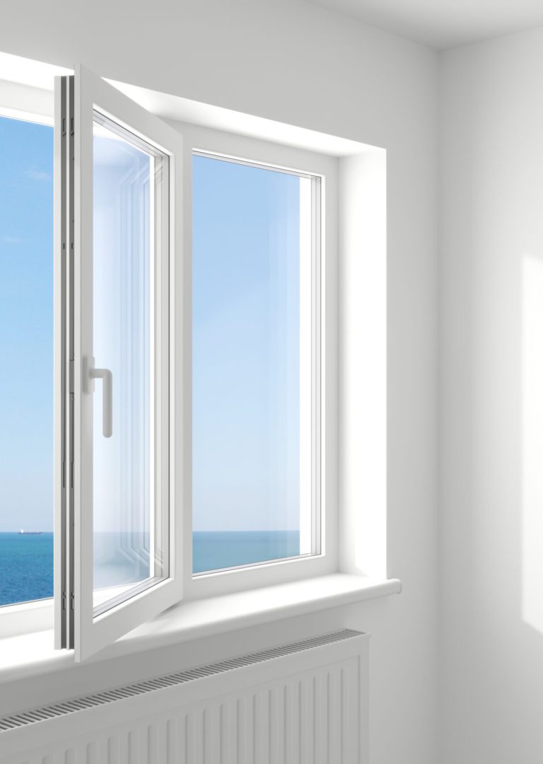 3d illustration. The open white modern plastic window in the room .